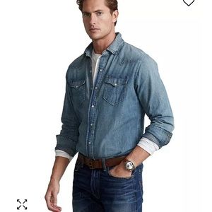 Men’s Polo denim button down shirt size M.